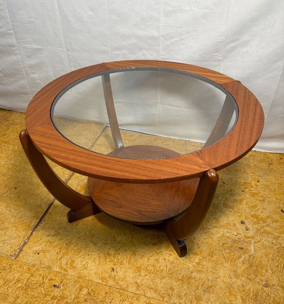 Image 1 of Mid-Century Retro Vintage Teak & Glass Round Coffee Table by Stonehill 1960  Sculptural Design • Danish Inspiration • British Cr