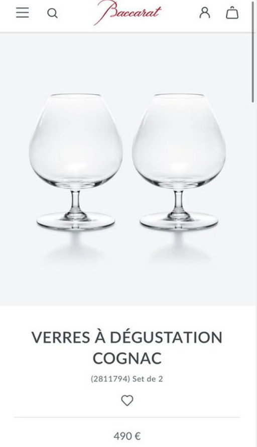 2 verres Baccarat Dugustation Cognac Perfection Modell