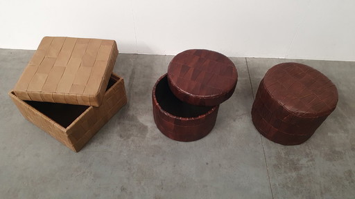 Pouf poggiapiedi patchwork vintage anni '70