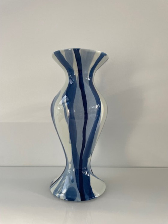 Image 1 of Handmade goblet vase with unique dripping pattern