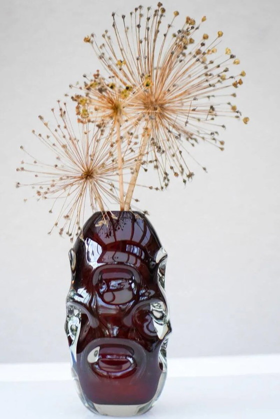 Image 1 of Mid-century modern handmade crystal vase in dark red by Börne Augustsson for Åseda