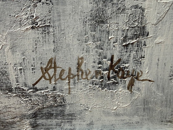 Image 1 of Dipinto floreale a impasto di Stephen Kaye, stile Mid-Century Modern (69x69 cm)