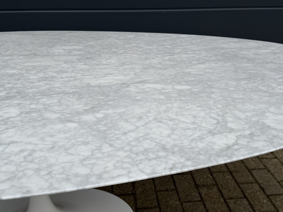 Image 1 of Original oval Knoll Tulip dining table (244cm) Carrara marble