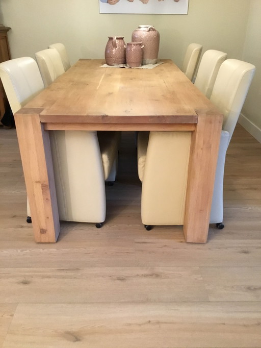 For sale 6 leather dining room chairs.