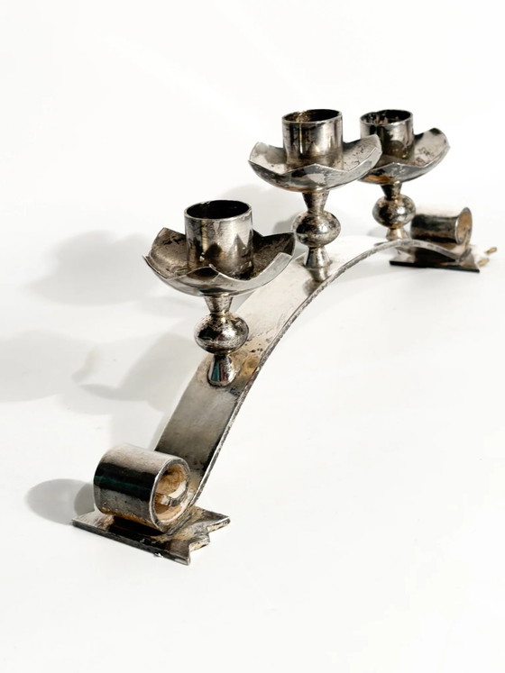 Dreifach versilberter Metallkandelaber, italienische Fertigung, 1950er Jahre – Dekorative Objekte (photo 10 of 14)