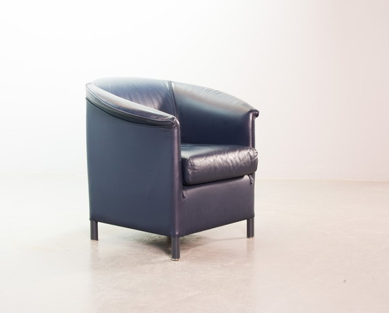 Image 1 of Wittmann Petrol Blue Soft Leather Club Chair Designed, Model Aura by Paolo Piva. Autriche, années 1980.
