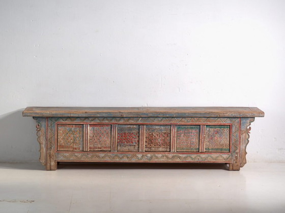 Antique carved and polychrome low sideboard in fir wood – China, circa 1930 – Iron (photo 34 of 40)