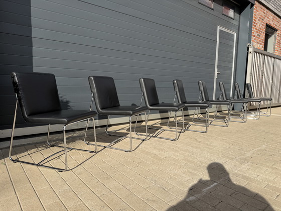 Image 1 of 8x Leolux dining chairs Black leather in MINT CONDITION!!