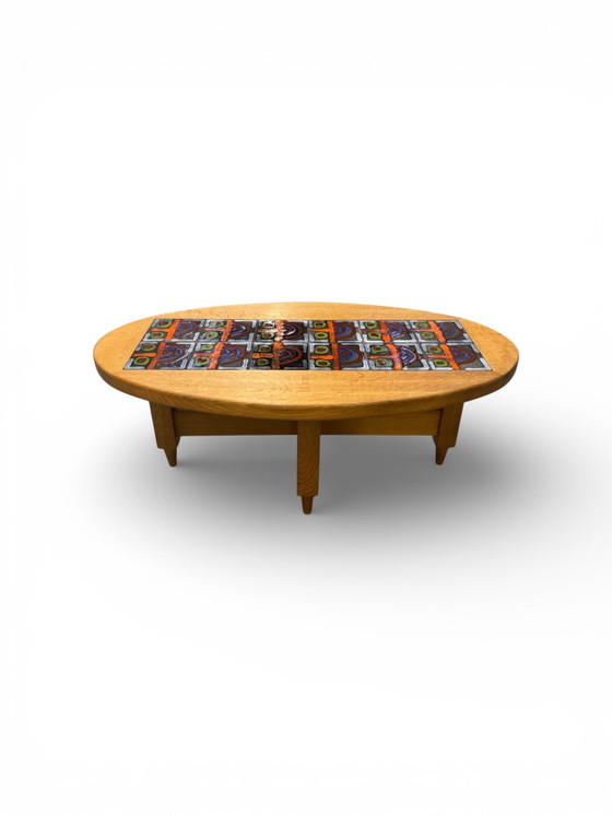 Image 1 of Oval coffee table in oak and ceramic by Guillerme & Chambron for Your Home