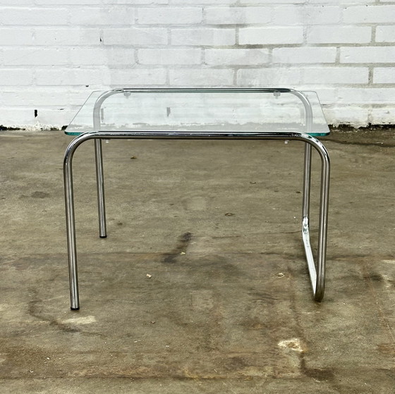 Image 1 of Vintage Tube Frame Side Table With Glass Glad