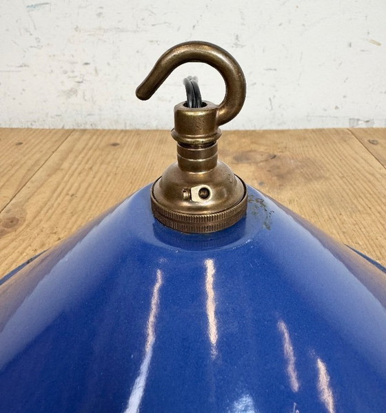Image 1 of Lampada a sospensione industriale in smalto blu, anni '50