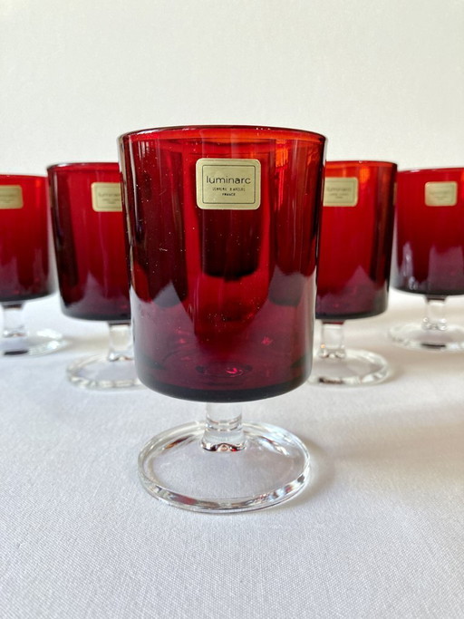 6 bicchieri Luminarc con stelo, modello n. 2, Svezia, con scatola originale.