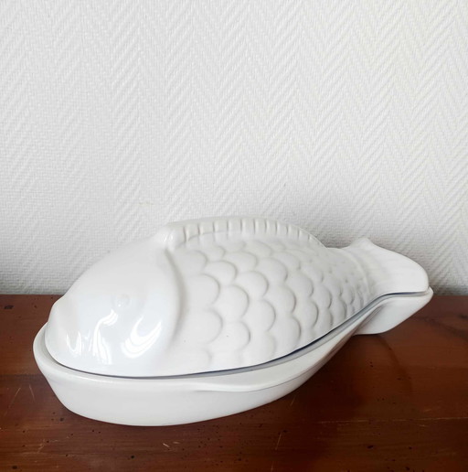 Grand Plat à Poisson en Céramique Vintage