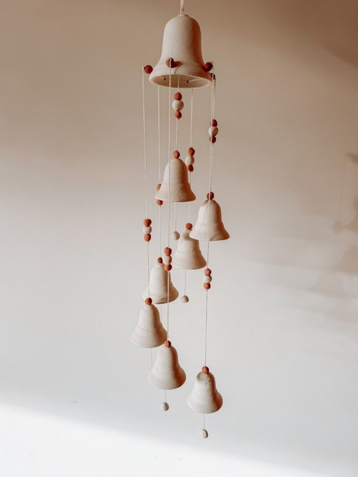 Ceramic wind chime with bell on top - vintage handmade pendant