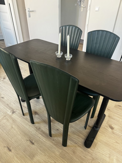 4x Leren Eettafel Stoelen Van Italiaans Design