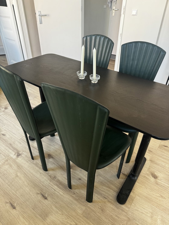 Image 1 of 4x Leren Eettafel Stoelen Van Italiaans Design