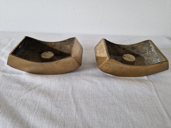 Image 1 of Portacandele brutalisti di metà secolo - Ottone/Bronzo massiccio - Anni '60/'70 (Set di 2) - Design scandinavo