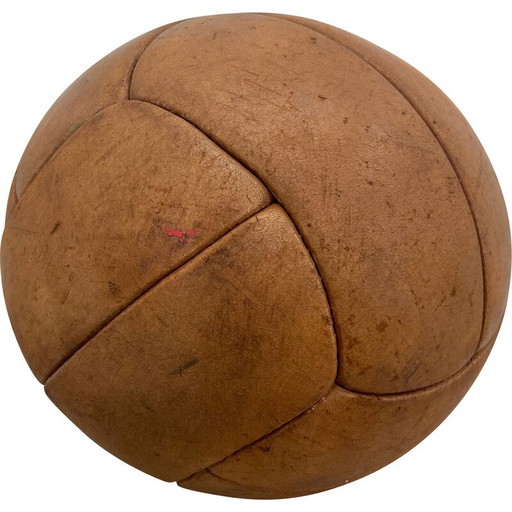 Vintage bruine leren medicijnbal, jaren 1930