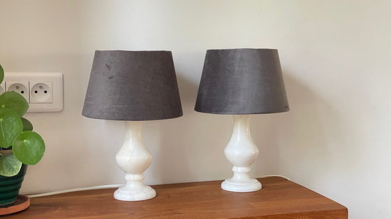 Image 1 of Pair of Vintage Alabaster Lamps