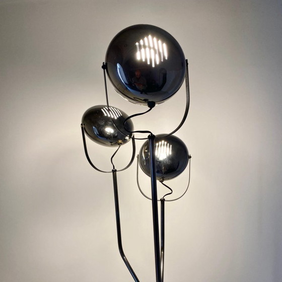1x Vintage Reggiani Chrome Floor Lamp with Adjustable Lights, Italy, 1960s, Floor lights, Metal, Black (photo 9 of 15)