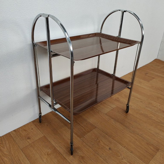 Image 1 of Vintage barcart drankkar trolley butlerwagen serveerwagen. Inklapbaar