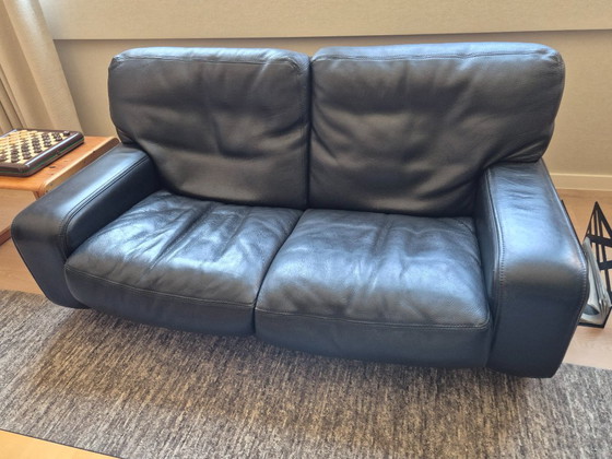 Modern Black Sofa Set Made of Solid Buffalo Leather – Rivet Lozano - Miura (photo 4 of 8)