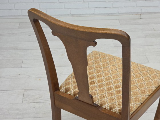 Image 1 of 1930s, set of 6 Danish vintage chairs, furniture velour, oak wood, reupholstered.