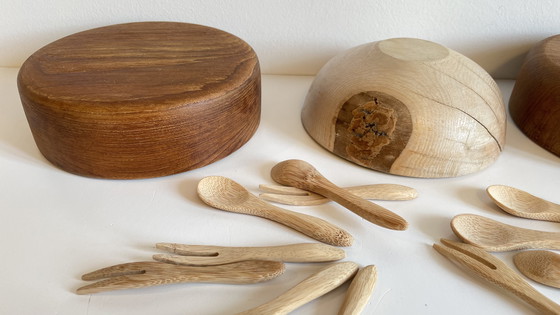 Image 1 of Set di 3 ciotole + 12 mini posate in legno e teak