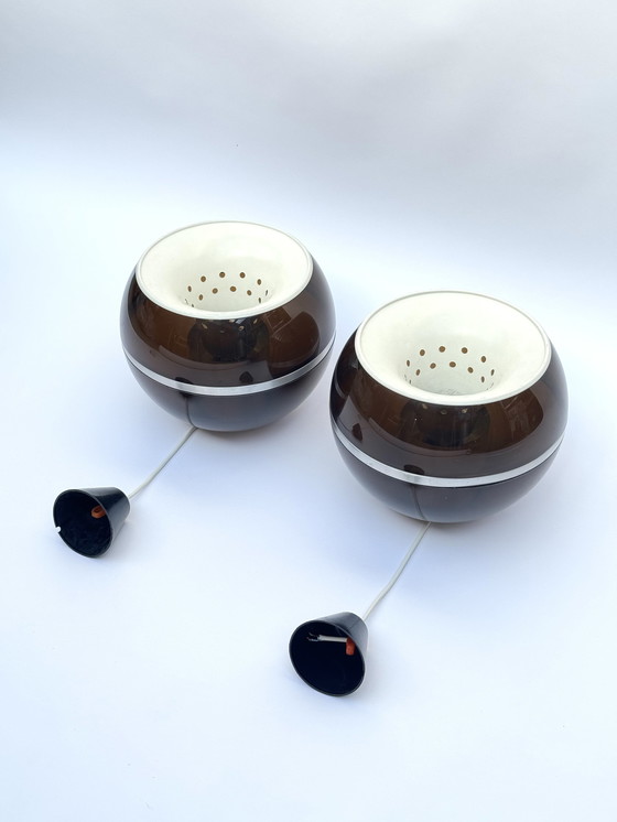 Image 1 of Lampade a sospensione Dijkstra Globe, set di due, design retrò futuristico dell'era spaziale