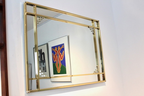 Grote Grafische Spiegel van Belgochrom, Chroom, Messing, Gold, Hollywood Regency (foto 5 van 12)