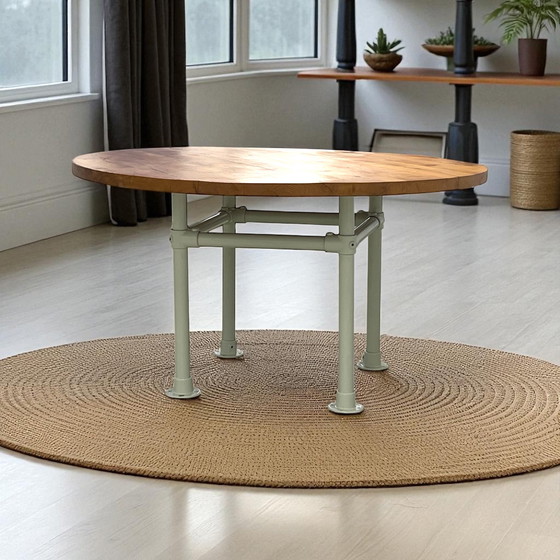 Image 1 of Table à manger en chêne massif 140 cm piètement industriel