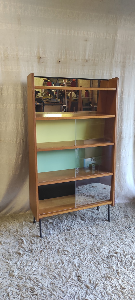 Modernistische houten boekenkast, toegeschreven aan Pierre Guariche - jaren 1950/60 – Boekenkasten, Wood (photo 4 of 8)