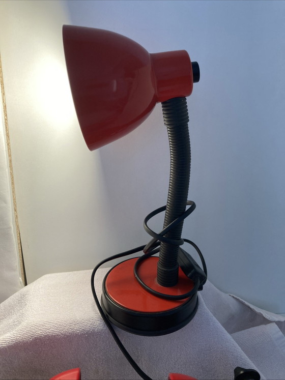 Image 1 of Vintage 80s red bedside lamp and 2 wall lights set, made in Italy