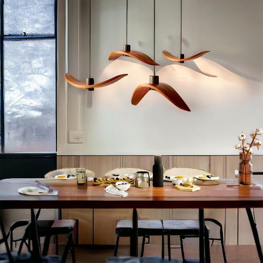 Lustre LED en bois, Suspension imitation oiseaux, Luminaires scandinaves rustiques, Suspension Swag,