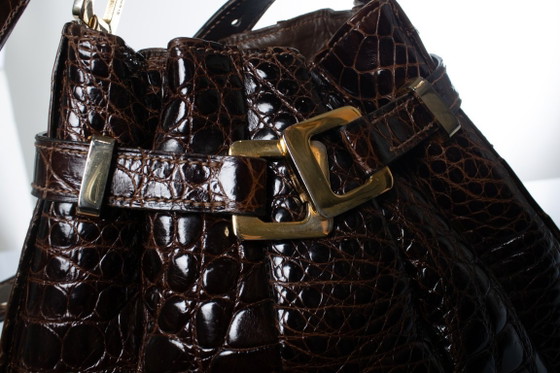 Lancel, Brown Glazed Crocodile Leather Shoulder Bag – Bucket bags, Exotic (photo 6 of 8)