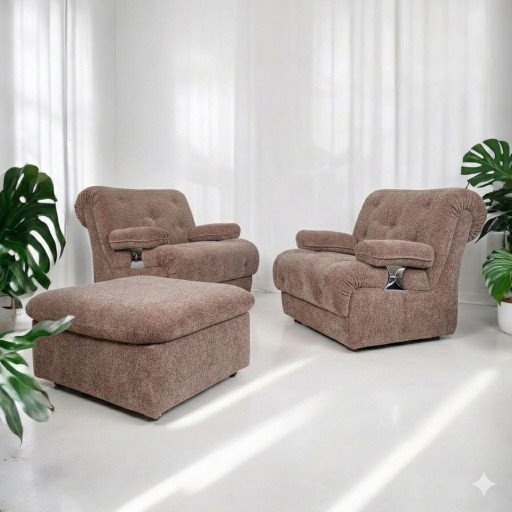 Setpreis! Vintage 2x Sessel 1 Ottoman Modulares 2-Sitzer Sofa