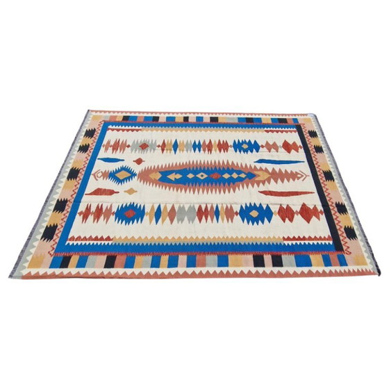 Vintage Turks Kilim tapijt | Handgeweven wol | Anatolisch design | 252 × 353 cm (99 × 139 inch) (photo 3 of 12)