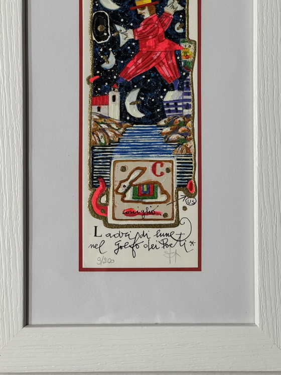 Siebdruck von F. Musante, 10x50cm, Diebe der Monde im Golf der Dichter – Lithographien & Drucke, Paper, Wood (photo 3 of 5)