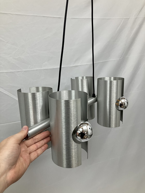 Image 1 of Suspension vintage Space Age, Polam, aluminium brossé