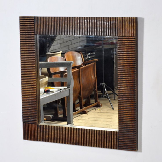 Oak Brutalist Mirror, 1970s – Glass, Wood (photo 4 of 17)