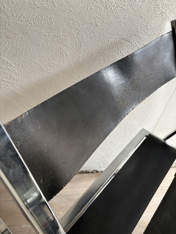 Image 1 of 2x Vintage Lubke Klapstoel Leer Chroom 1970