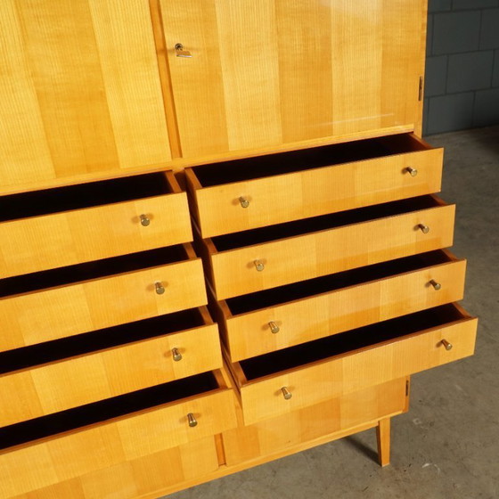 Image 1 of Vintage hoogglans highboard kast – notenhout – jaren 70