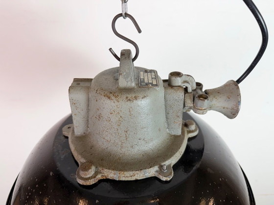 Image 1 of Black Enamel and Cast Iron Industrial Cage Pendant Light, 1960s