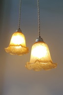 Set van 2 Vintage Murano hanglampen - Mid Century - amber kleur