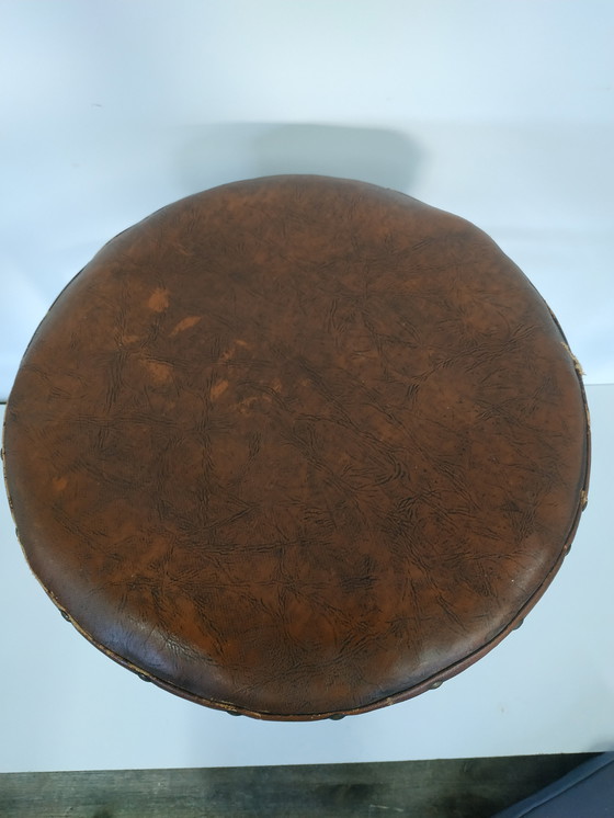 Image 1 of Vintage Antieke Thonet Kruk Stool (Webbing/Leer)