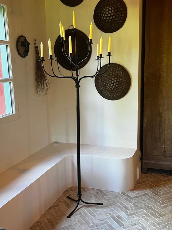 Image 1 of Thirteen-light wrought iron floor chandelier, 20th-century French folk art