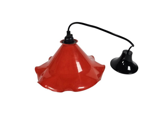 Lampe suspendue vintage « Tulipe » en émail et métal, années 80 – Suspensions, Metal (photo 2 of 7)