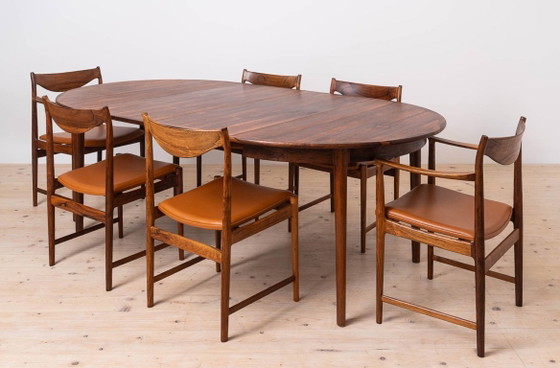 Image 1 of Torbjørn Afdal Darby eethoek met zes stoelen en uitschuifbare tafel, Noorwegen, jaren 60