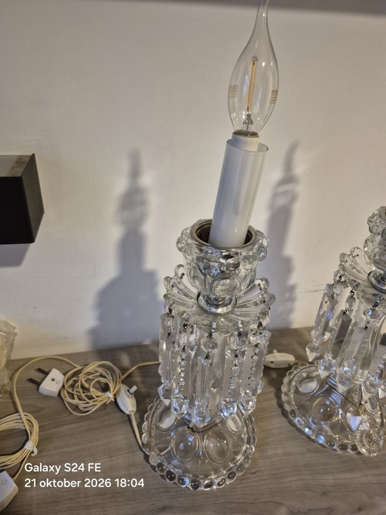 2 girandole boeme vintage, bohemian, Lampade da tavolo, Cristallo, Vetro, Argentato (foto 3 di 9)