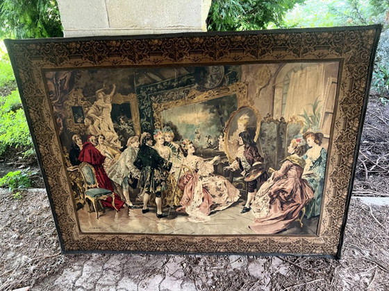Image 1 of Tapisserie murale 1876 « Visite à l'atelier de l'artiste » V. de Parades
